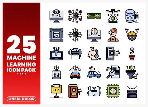 Machine Learning Icons for AI Technology Concept Stock Illustration