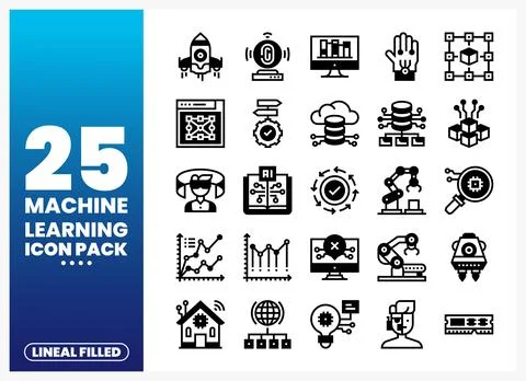 Machine learning icons on a blue gradient background with Machine Learning .. Stock Illustration