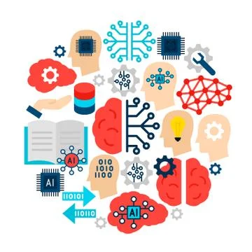 Machine Learning Icons Circle Stock Illustration