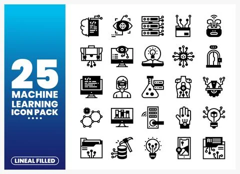 Machine learning icons collection featuring abstract tech concepts on white.. Stock Illustration