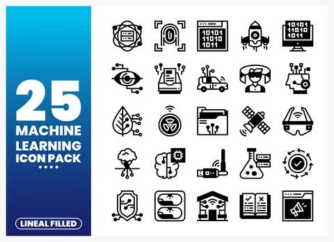 Machine Learning Icons Collection in Lineal Filled Style 스톡 일러스트