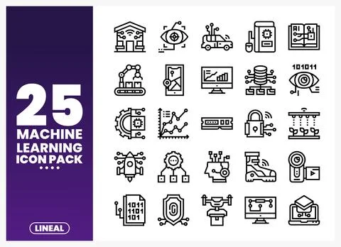 Machine learning icons collection for technology and innovation projects Stock Illustration