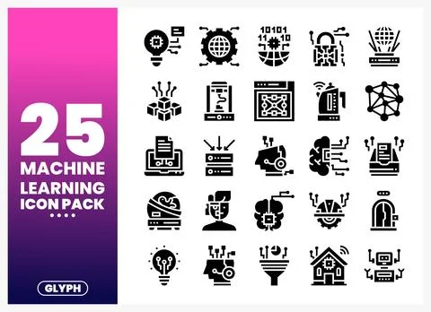 Machine learning icons collection for technology and AI design. 库存插图
