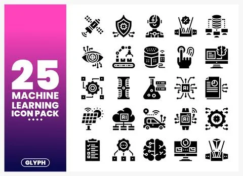 Machine learning icons collection for technology and data innovation on a g.. 스톡 일러스트