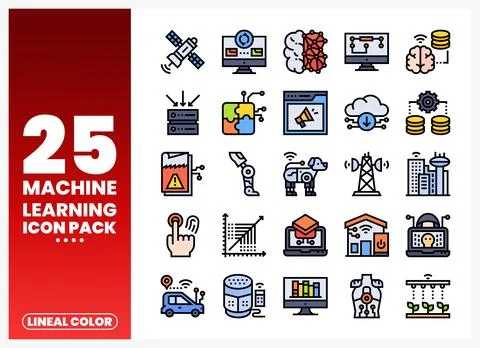 Machine learning icons collection for technology and data concepts イラスト素材