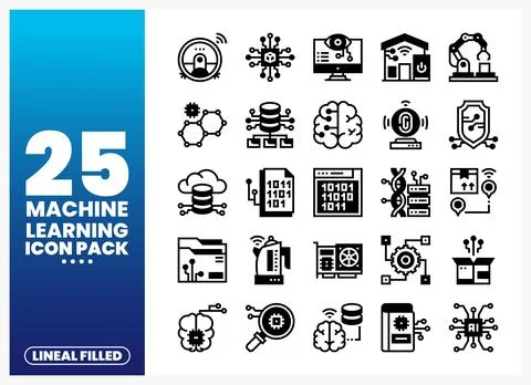 Machine learning icons collection with technology and data elements Stockillustratie