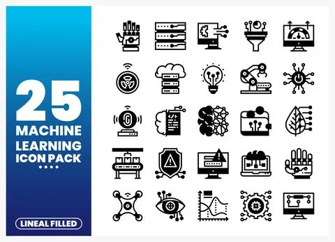 Machine learning icons displayed on a clean white background for tech prese.. イラスト素材