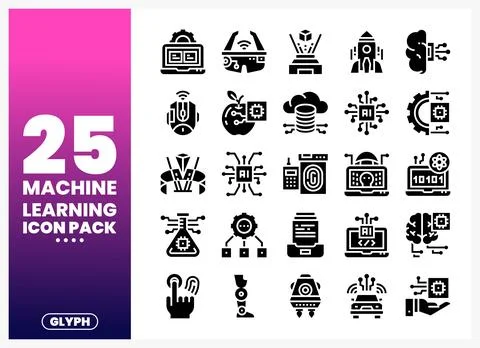 Machine learning icons with diverse technology and AI elements. presented i.. イラスト素材