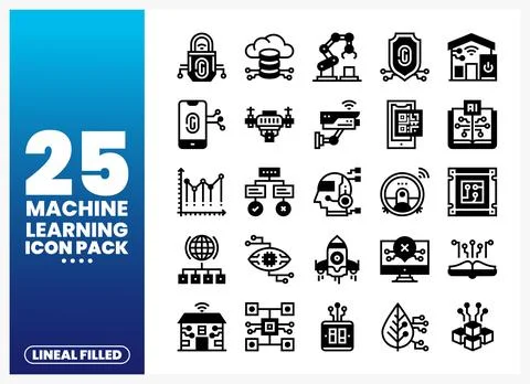 Machine learning icons. diverse technology set. digital innovation graphic .. Stock Illustration