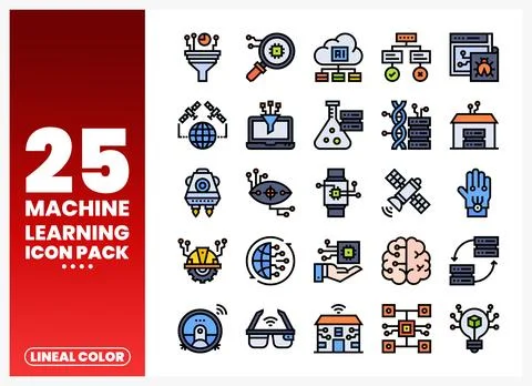 Machine Learning Icons Featuring AI and Technology Concepts イラスト素材