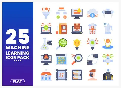 Machine Learning Icons in Flat Design Style Stock Illustration