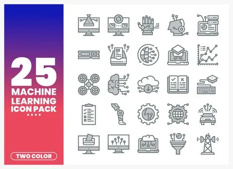 Machine learning icons graphic display in a clean. modern style on a white .. イラスト素材