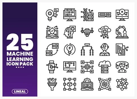 Machine Learning Icons in a Grid Layout on White Background Stock Illustration