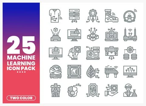 Machine learning icons illustrating technology concepts on a white background Stock Illustration