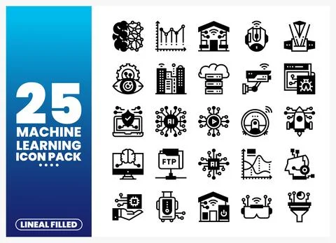 Machine learning icons including AI. neural networks. and data visualizatio.. Stockillustratie