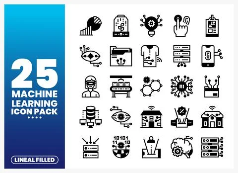 Machine learning icons. lineal filled. graphic design elements Illustrazione stock