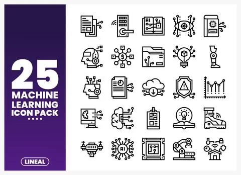Machine learning icons. lineal vector illustrations on white background. ab.. 스톡 일러스트