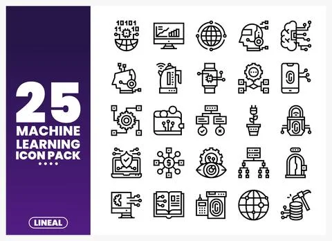 Machine Learning Icons Pack with Digital Technology Graphics Illustrazione stock