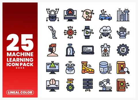 Machine Learning Icons Pack displayed on a clean white background Stock Illustration