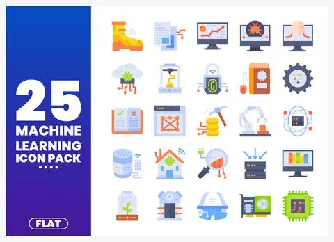 Machine Learning Icons Pack Flat Design イラスト素材