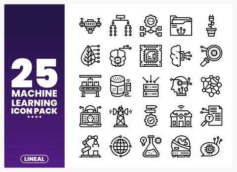 Machine Learning Icons Pack on a Gradient Background Illustrazione stock