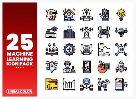 Machine Learning Icons Pack Stock Illustration