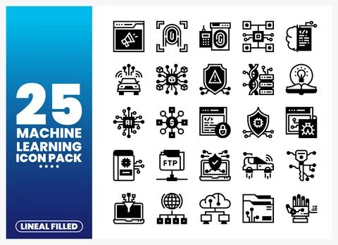 Machine learning icons pack in lineal filled style. Stock Illustration