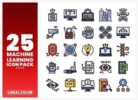 Machine learning icons pack showcasing technology concepts for AI developme.. Stock-Illustration