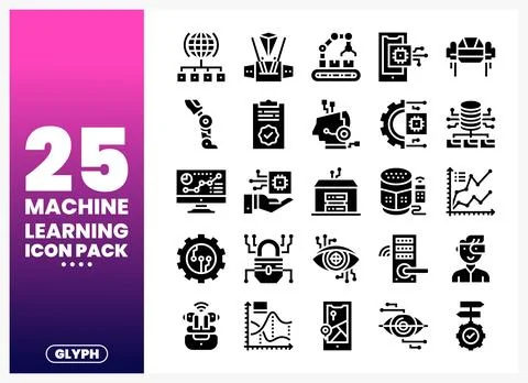 Machine Learning Icons Pack showcasing data. AI. and robotics in a grid layou イラスト素材