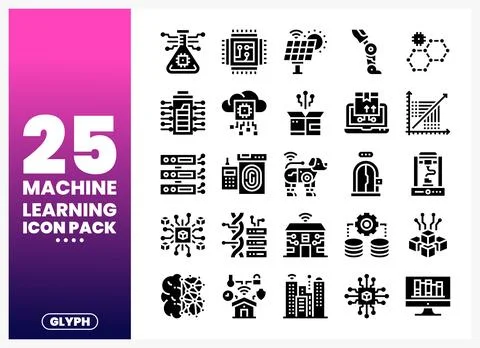 Machine Learning Icons Pack with Tech and AI Symbols イラスト素材