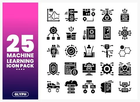 Machine learning icons pack with technology and AI elements in a clean vect.. Stock-Illustration