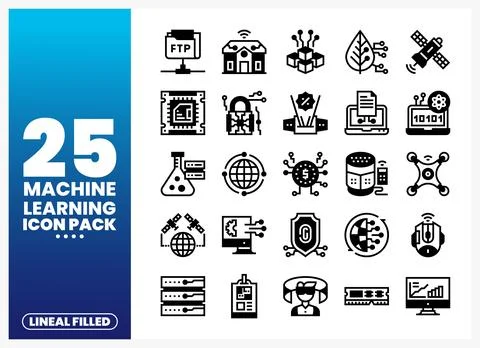 Machine Learning Icons Pack Technology and Data Visuals Stock Illustration