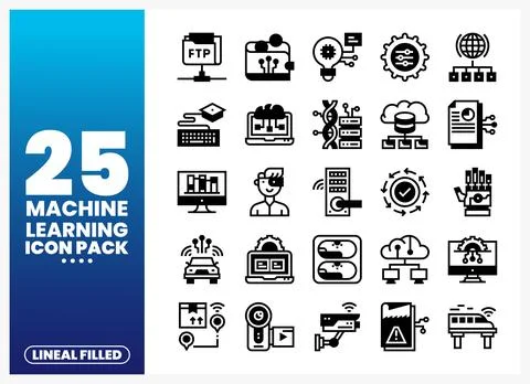 Machine learning icons pack with technology and data symbols Stockillustratie