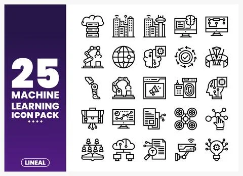 Machine learning icons pack with technology and AI themes Stock-Illustration