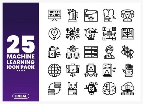 Machine Learning Icons Pack on White Background Stock Illustration