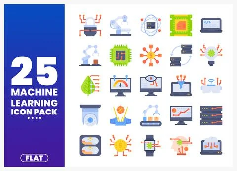 Machine learning icons pack on white background featuring technology concepts イラスト素材