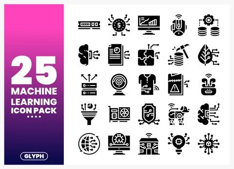 Machine Learning Icons Pack on White Background Stock Illustration