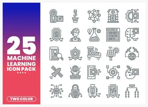 Machine Learning icons package with elements on a white background. technol.. Stock Illustration