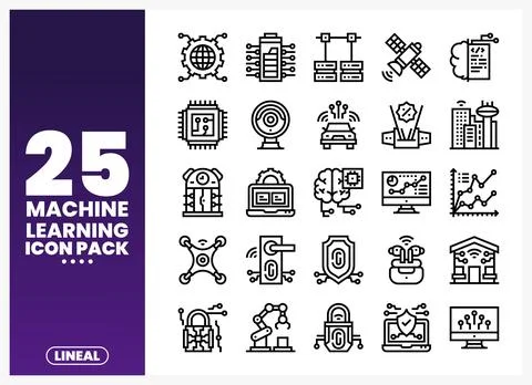 Machine Learning Icons Presented with Lineal Style Illustration