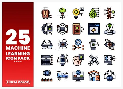 Machine learning icons representing AI technology. technology. and data ana.. 스톡 일러스트