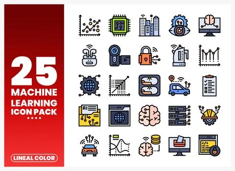 Machine Learning Icons Representing AI Concepts in a Studio Setting Stock Illustration