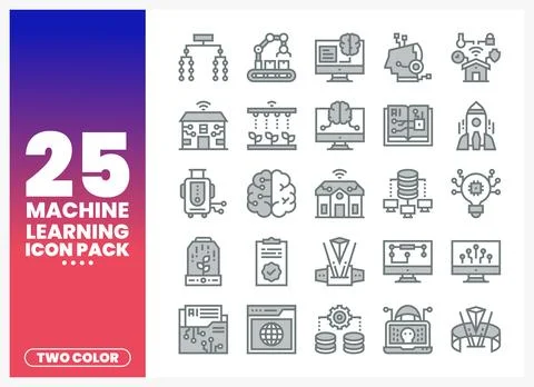 Machine learning icons set with AI. robots. and networks on white background Illustration