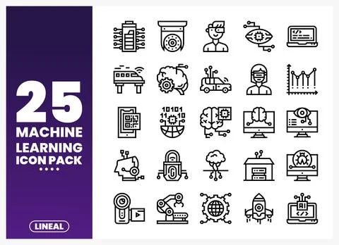 Machine learning icons set with concepts for AI technology and data analysi.. イラスト素材