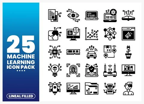 Machine Learning Icons Set Stock Illustration