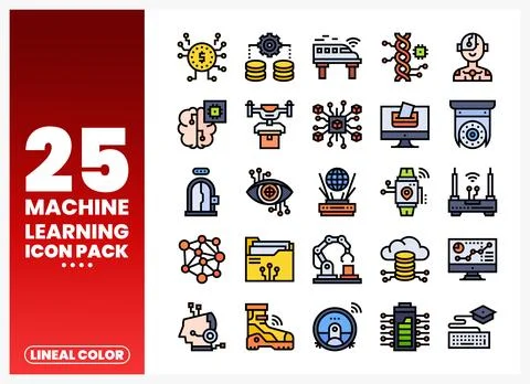 Machine Learning Icons A set of lineal color icons illustrating AI and tech.. Illustration