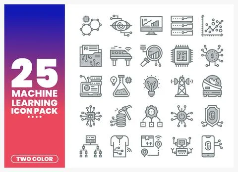 Machine Learning Icons Set for Tech and Innovation Stock Illustration