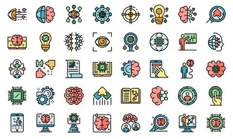 Machine learning icons set vector flat イラスト素材