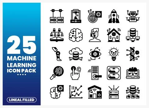 Machine learning icons set on a white background. featuring technology conc.. Stock Illustration