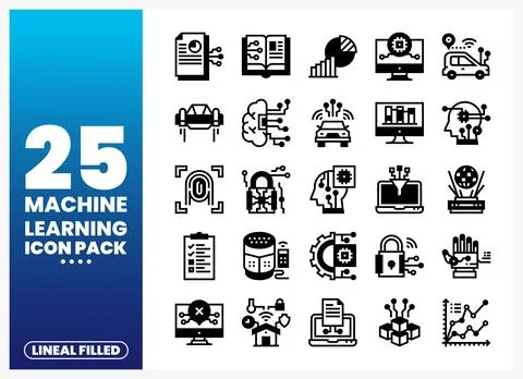 Machine learning icons show concepts like AI. data. and security 스톡 일러스트