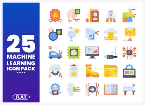 Machine Learning Icons for Tech and Data Science Stockillustratie